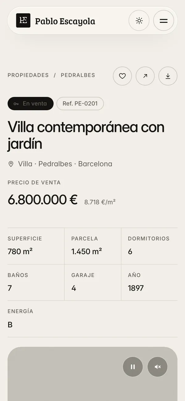 Ficha de propiedad de la web de Pablo Escayola en móvil