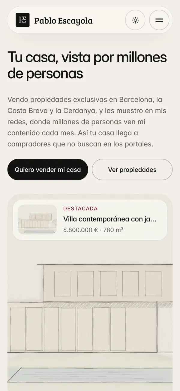 Inicio de la web de Pablo Escayola en móvil