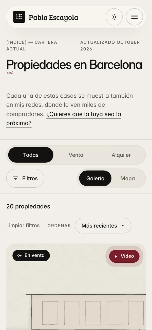 Listado de propiedades de Pablo Escayola en móvil