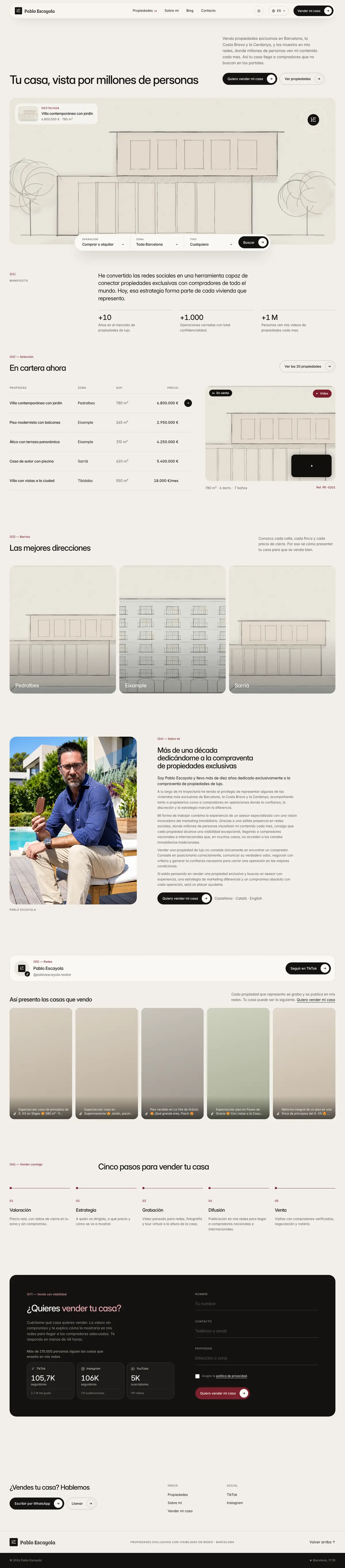 Página de inicio completa de la web de Pablo Escayola